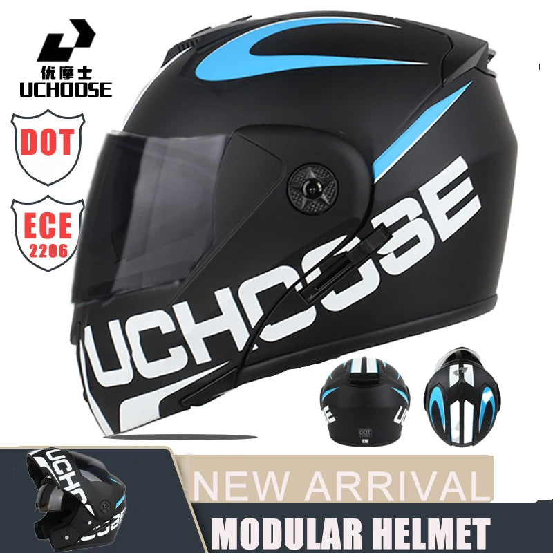 New Modular Motorcycle helmet full face racing with Double sun visor Women man flip up helmet Double lens DOT