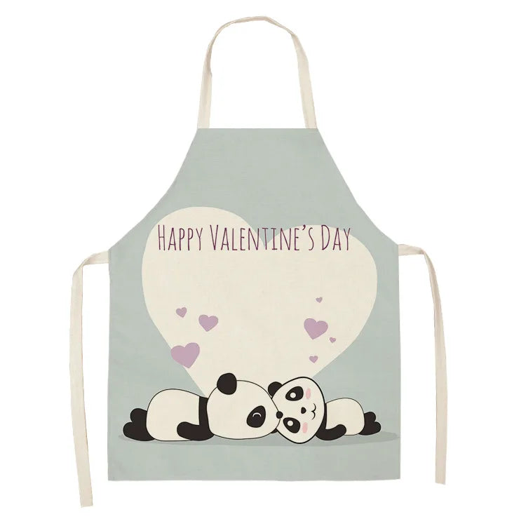 Cartoon Panda Multi-functional Linen Apron Dress Garden Children's Aprons for Woman Man Kids Pink Kitchen Baking Accessories