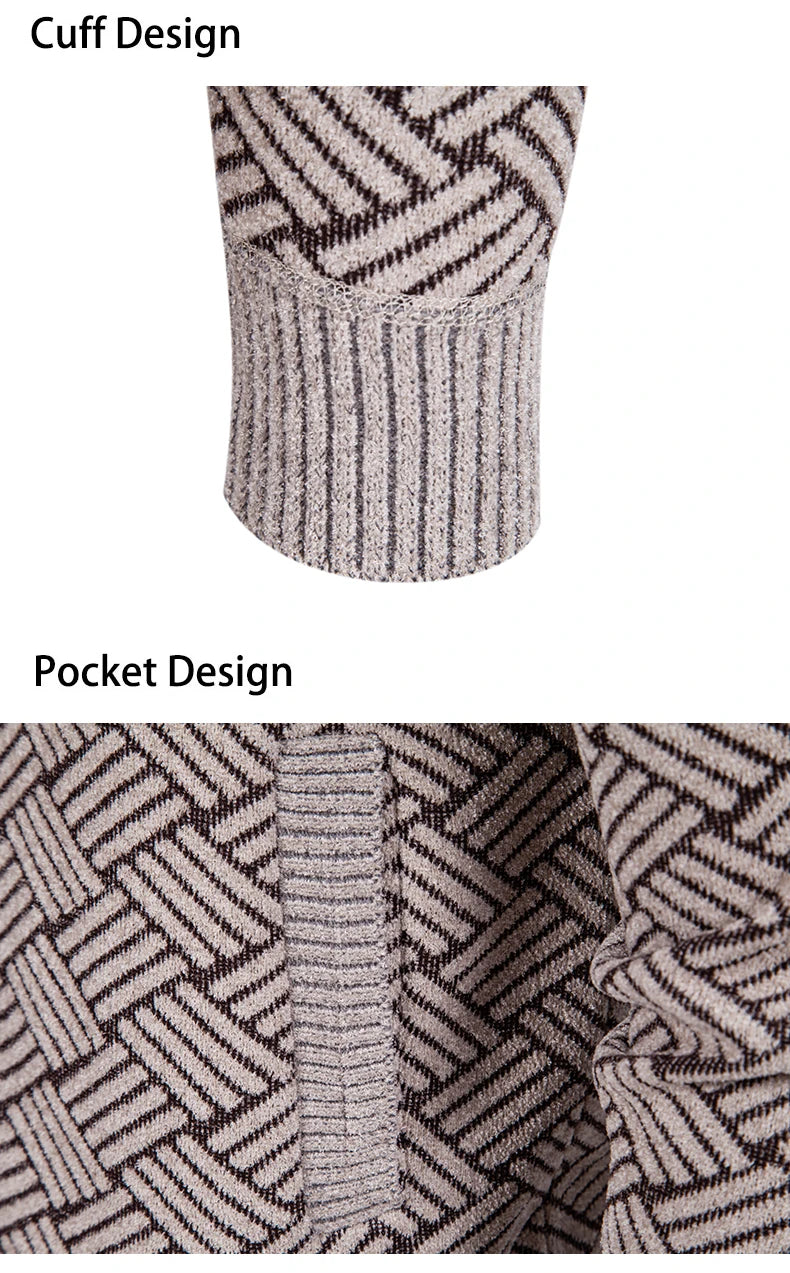 Mens Sweaters Jacket Full Zip Fleeced Sweater Cardigan Plaid Stand Collar Sweaters Coat Autumn Winter Homme Clothes