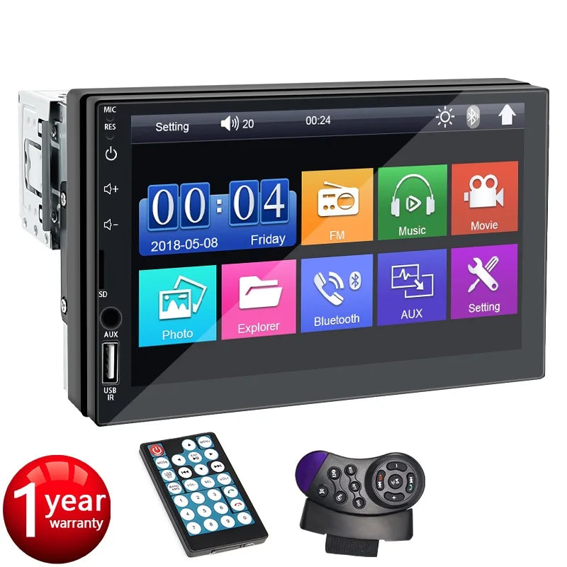 Car Radio 7 Inch 1 Din MP5 Multimedia Player Touch Screen FM ISO Power Aux Input Bluetooth USB Mirror Link Universal Autoradio