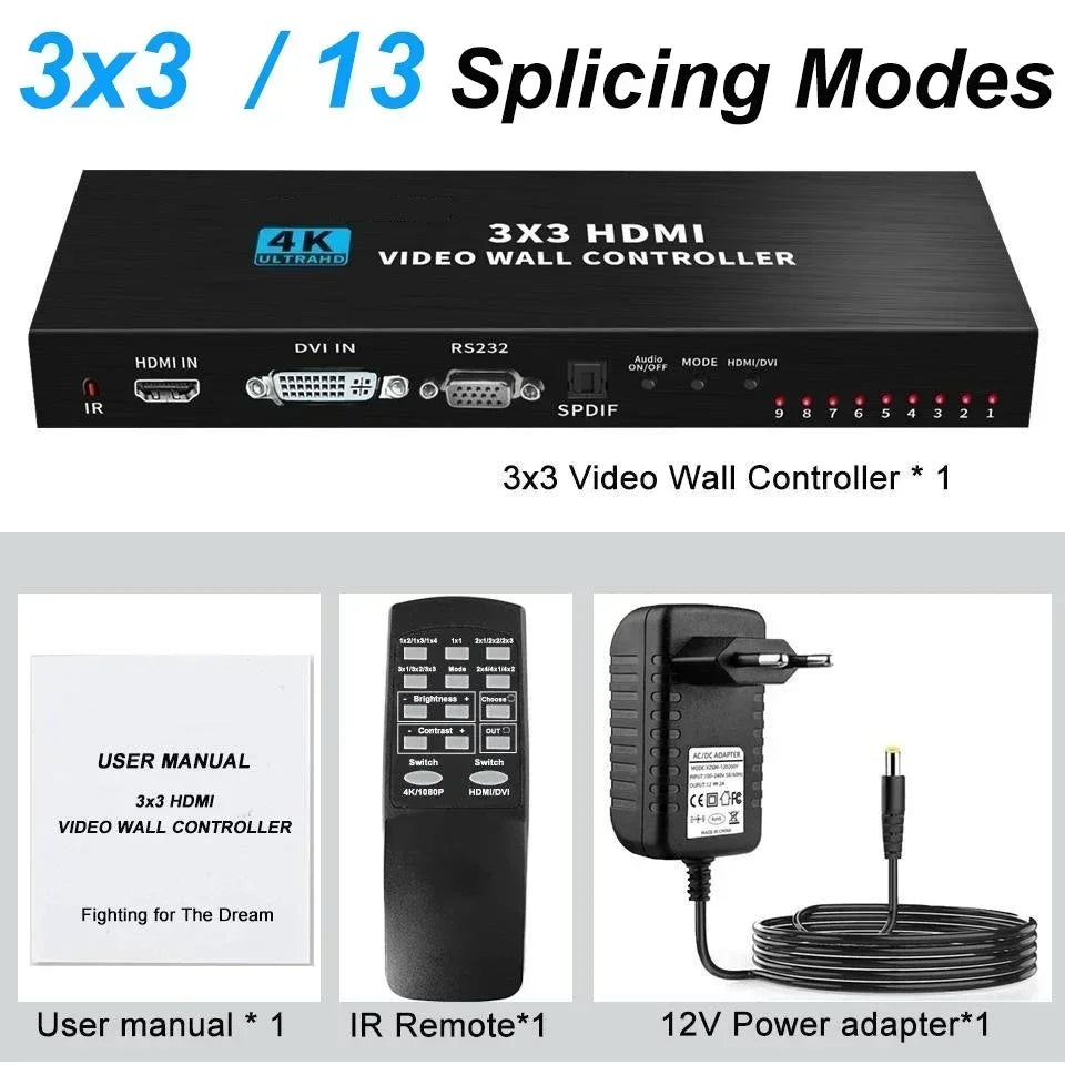 4K HDMI Video Wall Controller 3X3 2X3 2X2 Video Wall Processor Multi Video Screen Processor TV Splicer TV Wall Splicing Display