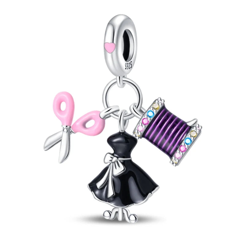 925 Sterling Silver Princess Powder Series Exquisite Daily Bow Sweet Charms Beads Fit Pan Original Bracelets DIY Jewelry