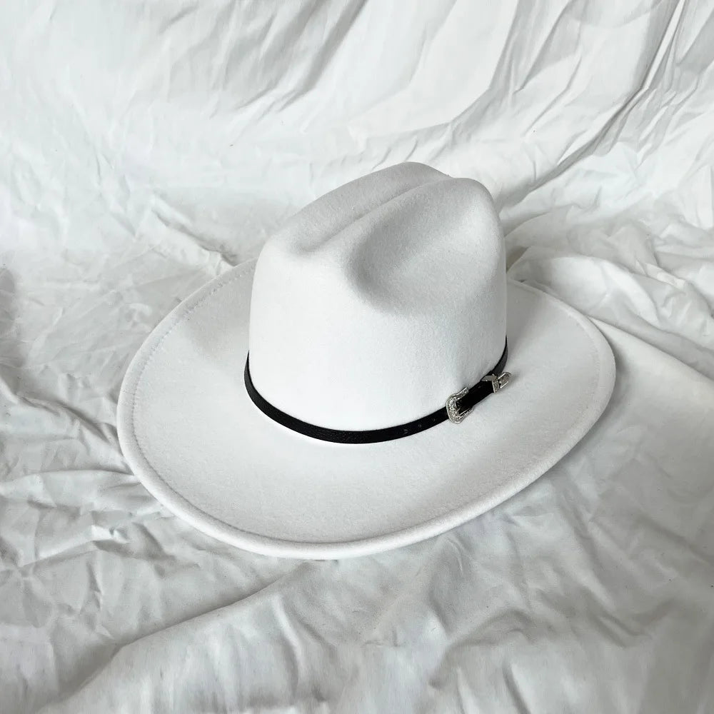 Vintage Western Cowboy Hat For Men's Gentleman Lady Jazz Cowgirl With Leather Wide Brim Cloche Church Sombrero Hombre Caps