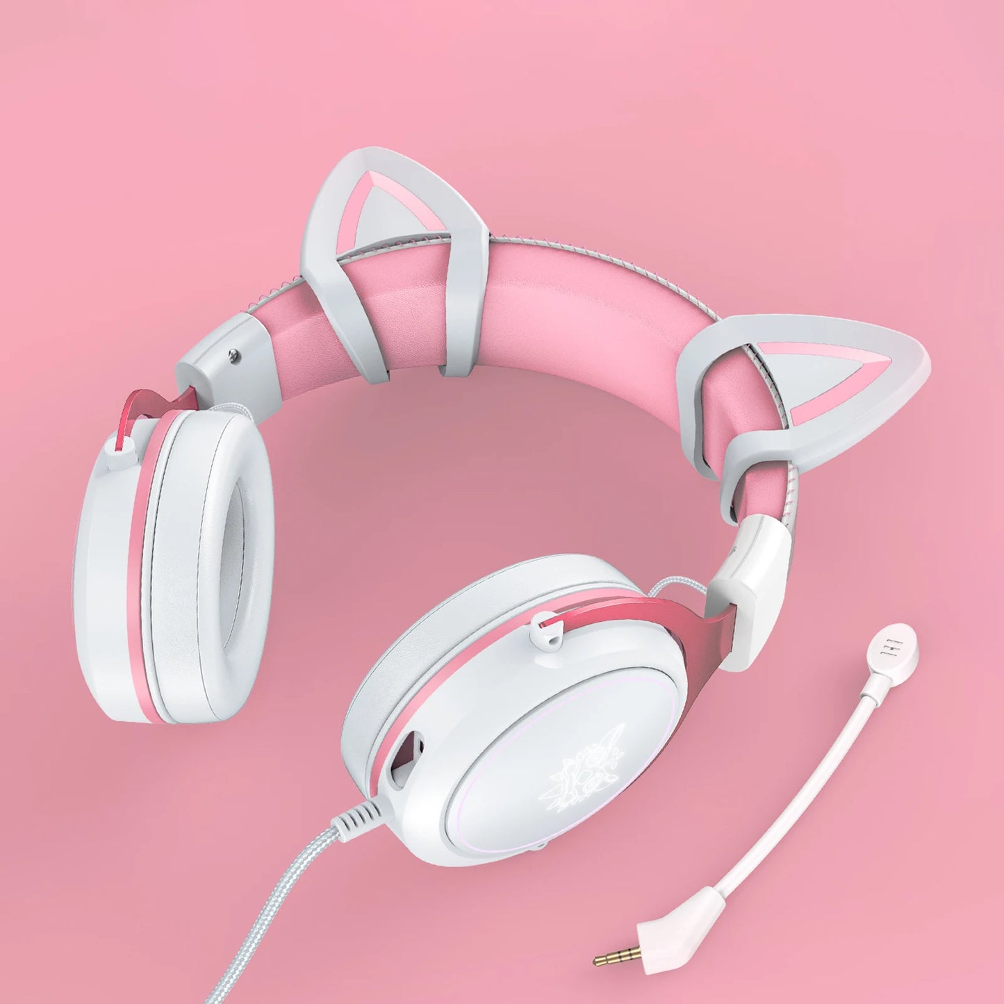 onikuma Cat Ear Gaming Cute Headset, Wired Over-Ear Headphones with Noise Cancelling Microphone, Surround Sound, LED Backlight f