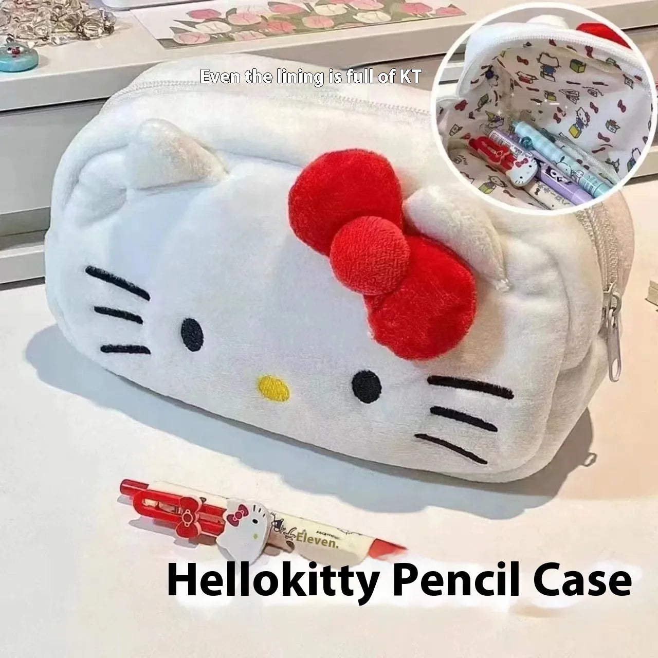 Hot Sale Sanrio Kitty Pen Case Ins Japanese Cartoon Stationery Female Student Large Capacity Pencil Case High Beauty Makeup Bag