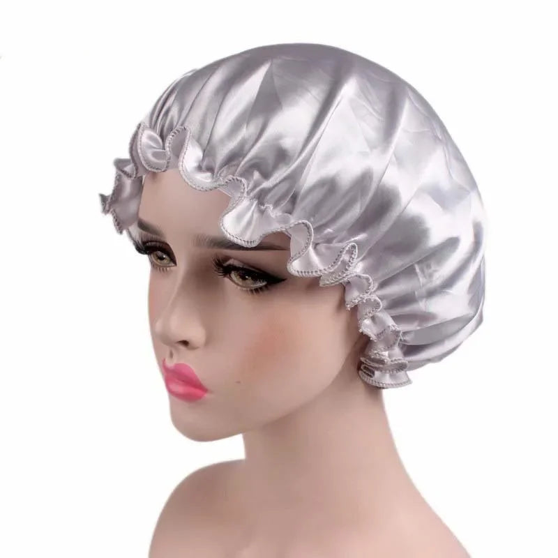 Satin Hair Cap Bonnet Night Sleep Cap Women Shower Cap Femme Silk Long Hair Cap Hat For Bath Unisex  hair bonnets