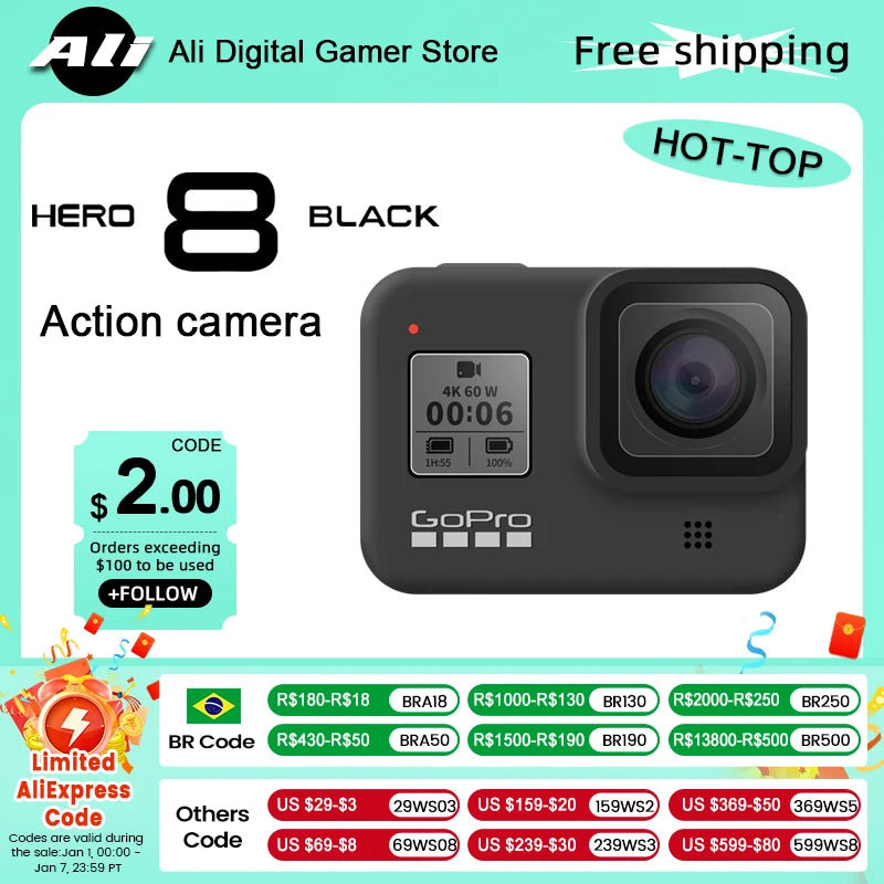 GoPro hero 8 Black stable 4K video 12MP photo portable 1080p live broadcast Motorcycle and Skiing Sports go pro Camera