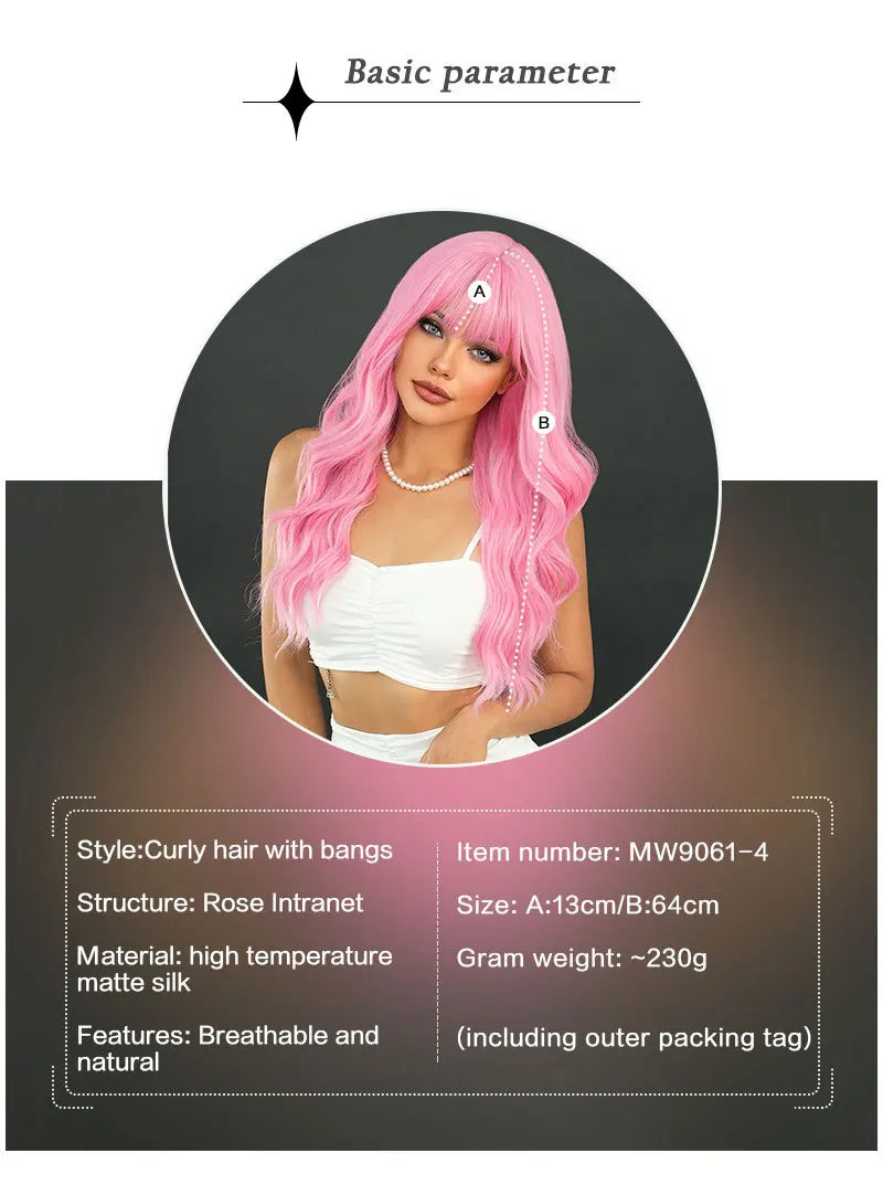 Long Curly Pink Red Synthetic Wig Middle Part Of The Natural Lolita Wig For Women's Daily Cosplay Heat Resistant Big Wave Wig