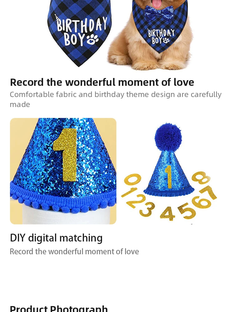 Dog Birthday Party Decoration Set Pet Triangle Scarf Cute Hat Bow Tie Collar Dog Accessory Birthday Decoration Supplies