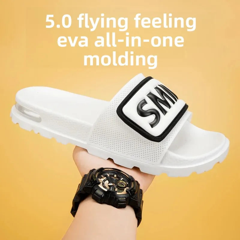 Men's Casual Slip-On Shoes Thick Bottom Air-Cushioned Slippers Magic Tape Simple High-End Summer Sandals EVA Material