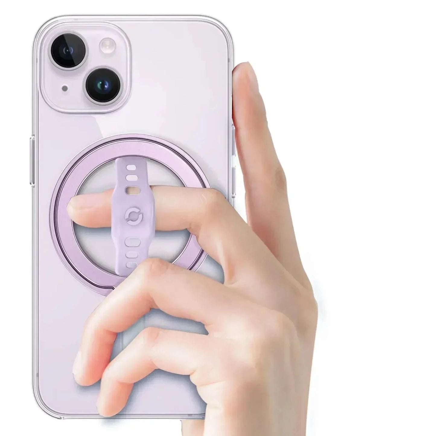 Magnetic Ring Phone Holder for Magsafe Wireless Charging Phone Grip Stand with Silicone Finger Strap Removable Car Phone Holder