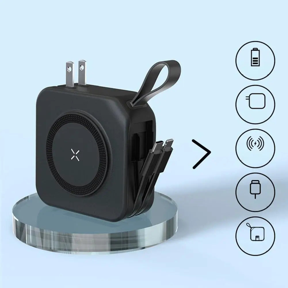 10000mAh Magnetic Wireless Power Bank 22.5W Fast Charging AC Wall Plug 5 in 1 Portable Charger Multifunctional Phone Stand