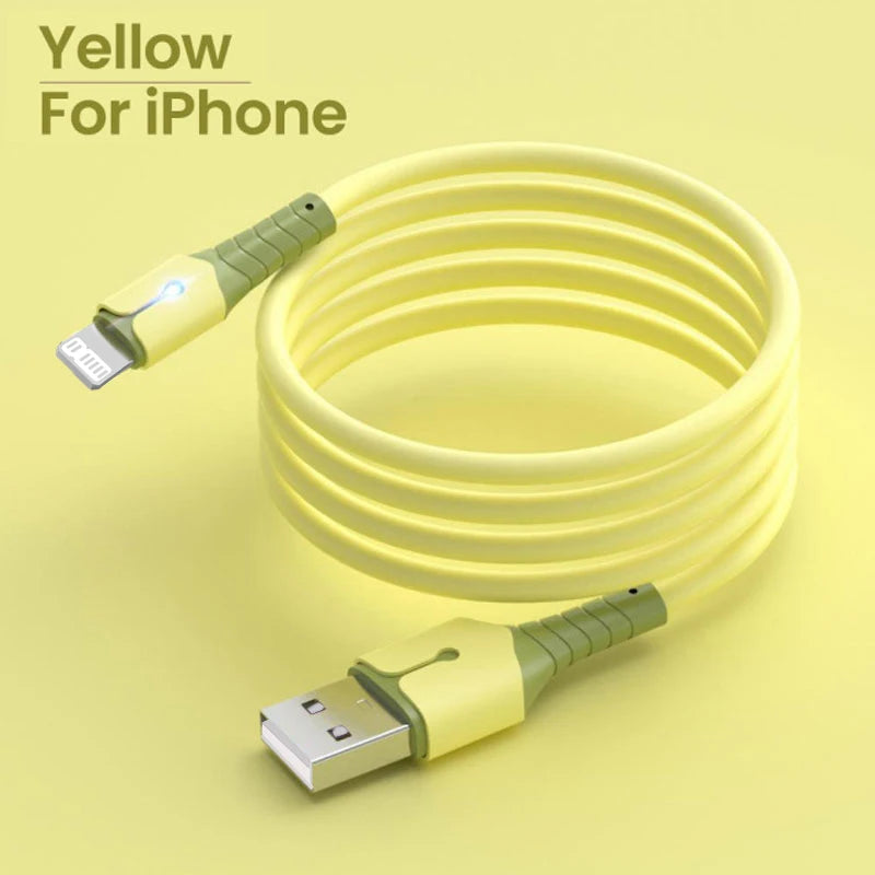 3A USB Cable For iPhone 14 13 12 11 Pro Max Mini XS X 6s 7 8 Plus iPad Liquid Silicone Fast Charging Cable Data Cable