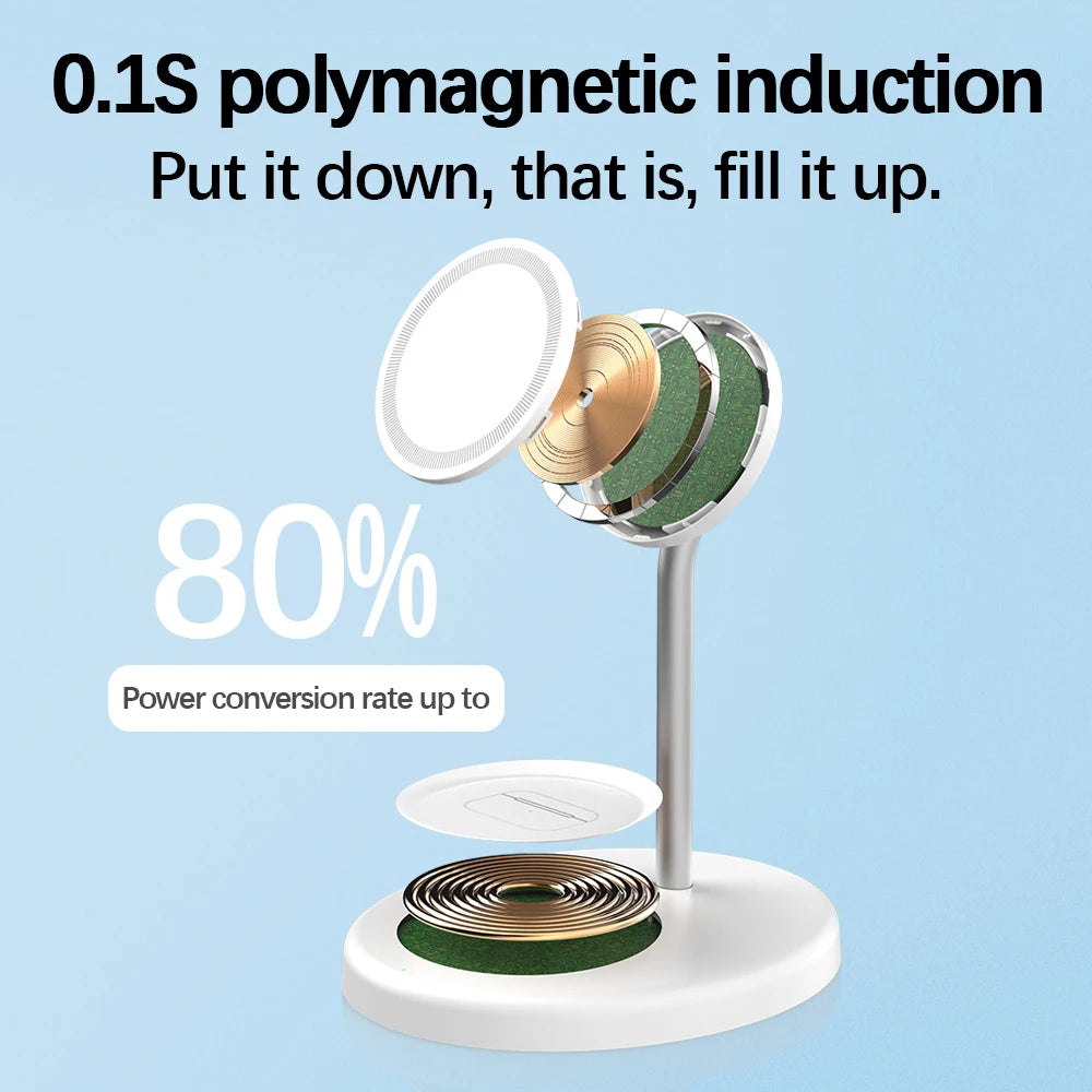 30W Magnetic Wireless Charger Stand 2 in 1 Fast Chargers For iPhone 15 14 13 12 Pro Max Airpods Macsafe Charging Dock Station