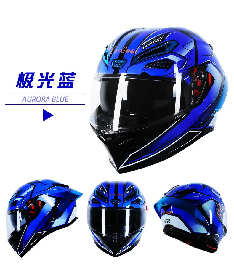 ICE.BEACON Anti fog 3C certification national standard locomotive Motorcycle big tail racing double lens helmet fashion trend pe