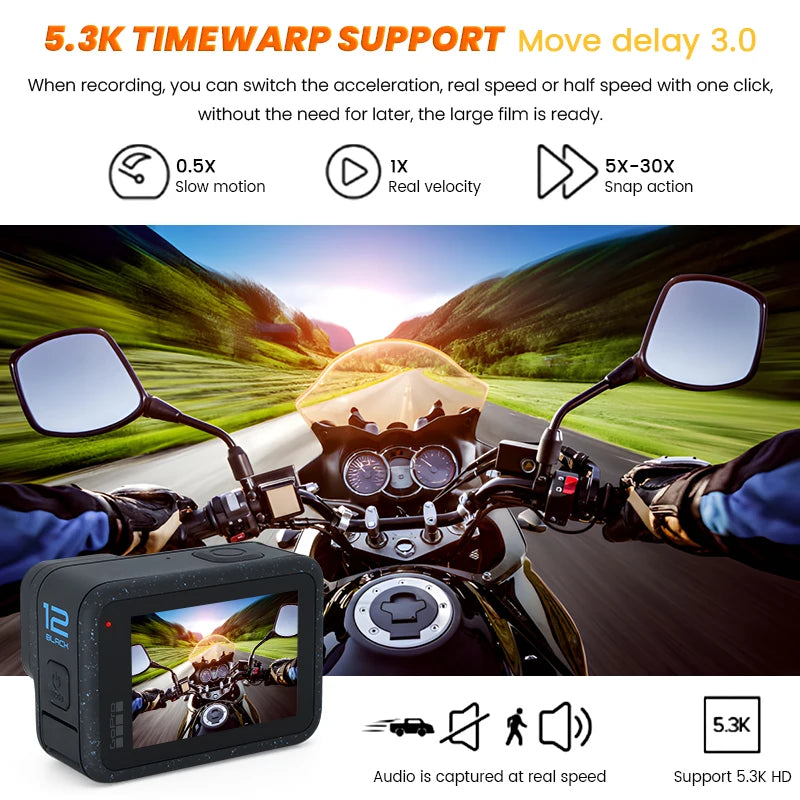GoPro HERO 12 Black Action Camera HyperSmooth6.0 5.3K60fps Video 27MP Go Pro12 helmet Sport Camera