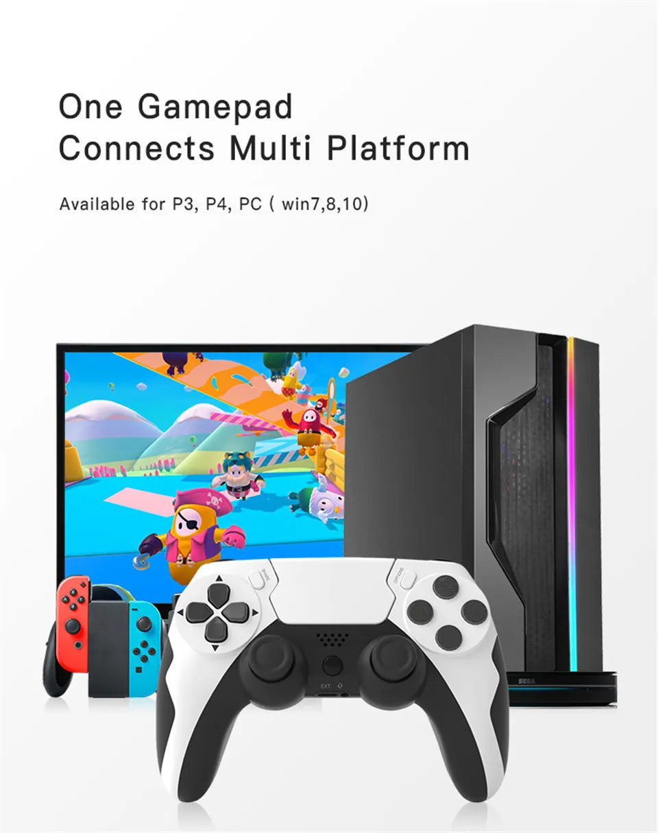 GAMINJA Wireless Controller Bluetooth Gamepad Double Vibration 6Axis Joypad Touchpad Microphone Earphone Port For PS4 PS3 PC