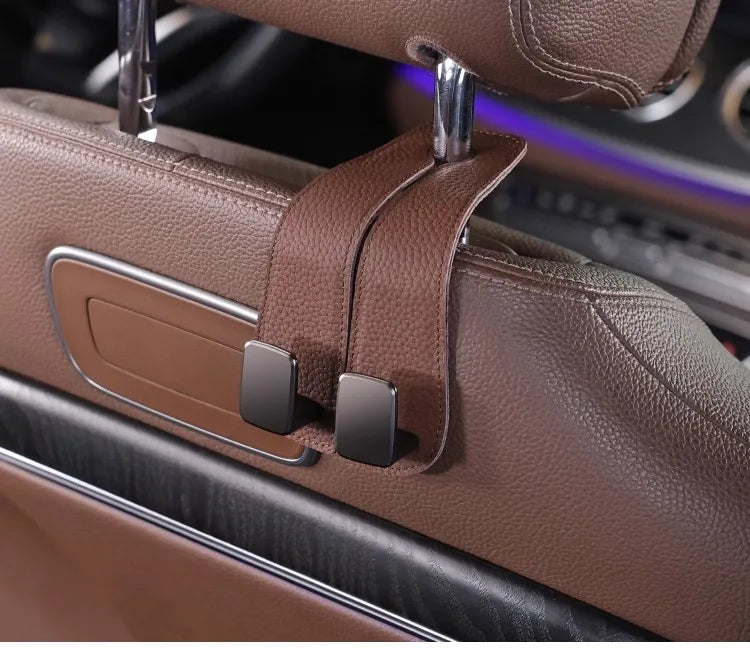 Real Leather Car Hook Seat Rear Front Seat Storage Bag Storage Bag Small Hook Clothes Sundries Hanger Clip Auto Car Parts