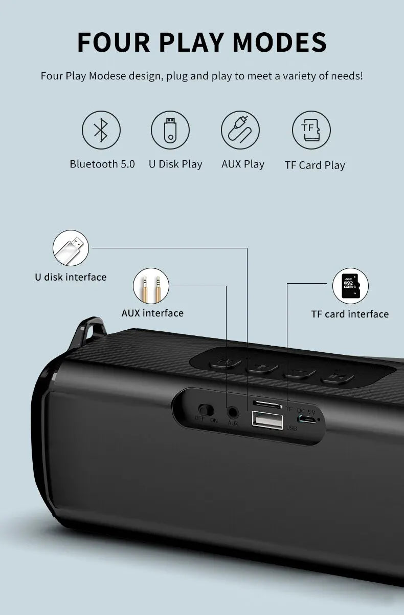 Popular Rockmia RGB LED Lights Speaker EBS-045 BT 5.0 Portable Wireless Bluetooth Music Player Micrphone Built TF Card Support