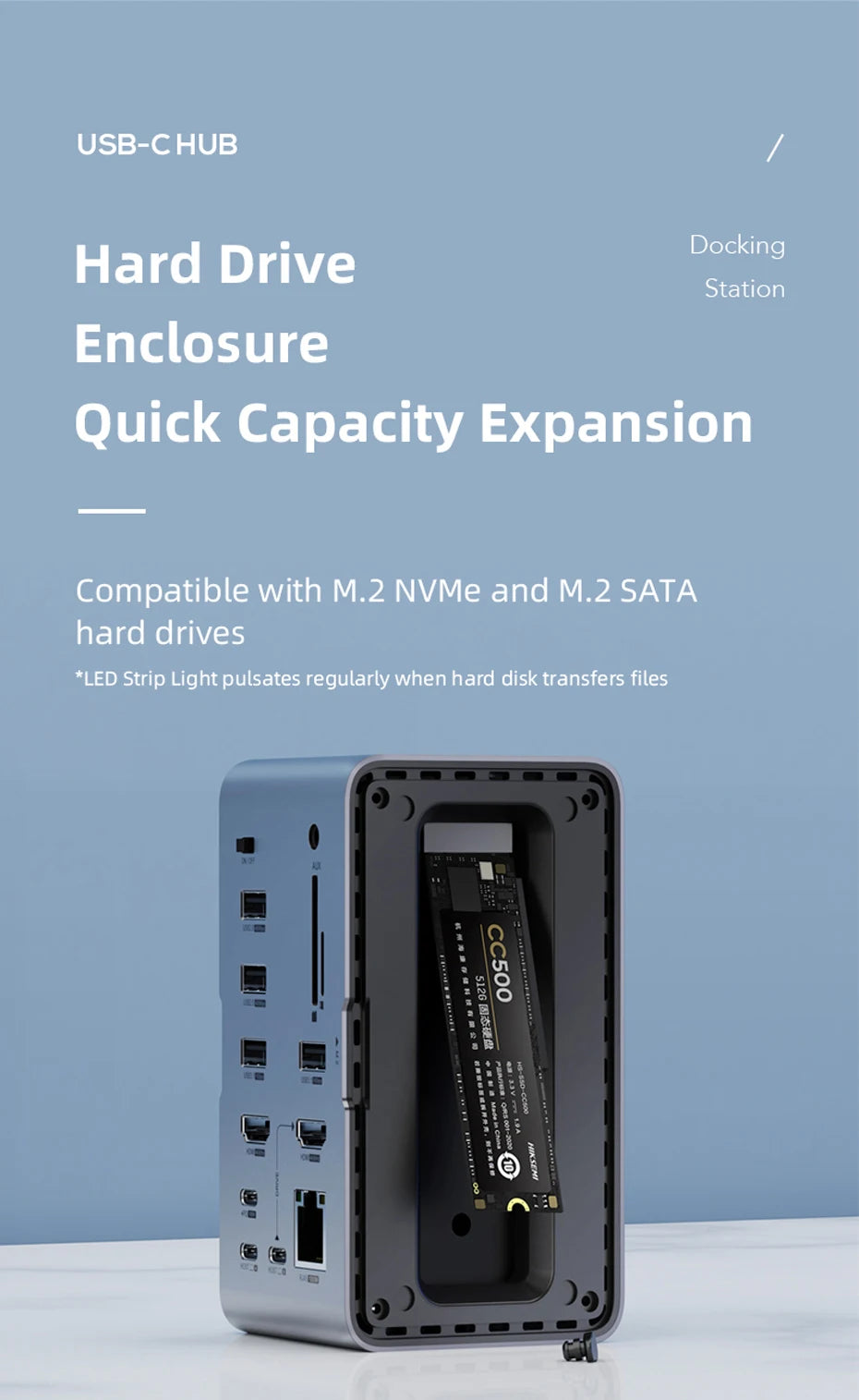 Hagibis USB C Docking Station with Dual HDMI Monitor M.2 SSD Enclosure Ethernet 100W PD USB Hub SD/TF-U100/U100 Pro/U100 Ultra