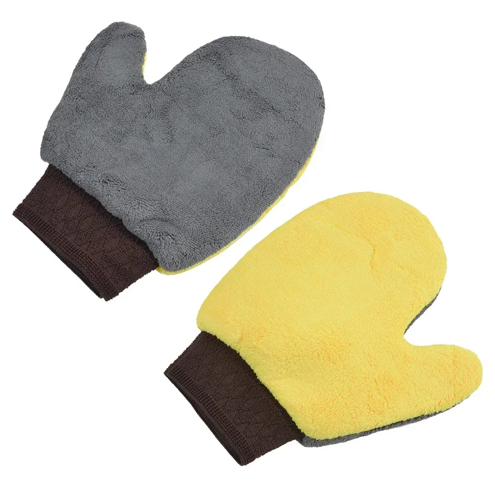 1PC Car Wash Gloves Double-sided Coral Fleece Thickened Super Absorbent Car Wiping Gloves for Motorcycle Car Household