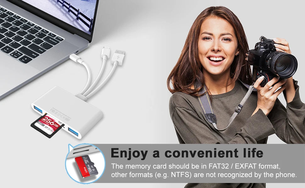 8 In 1 SD Card Reader USB HUB For iPhone iPad MacBook Lightning/USB/Type C to SD TF Card Memory Reader Flash Drive OTG Adapter