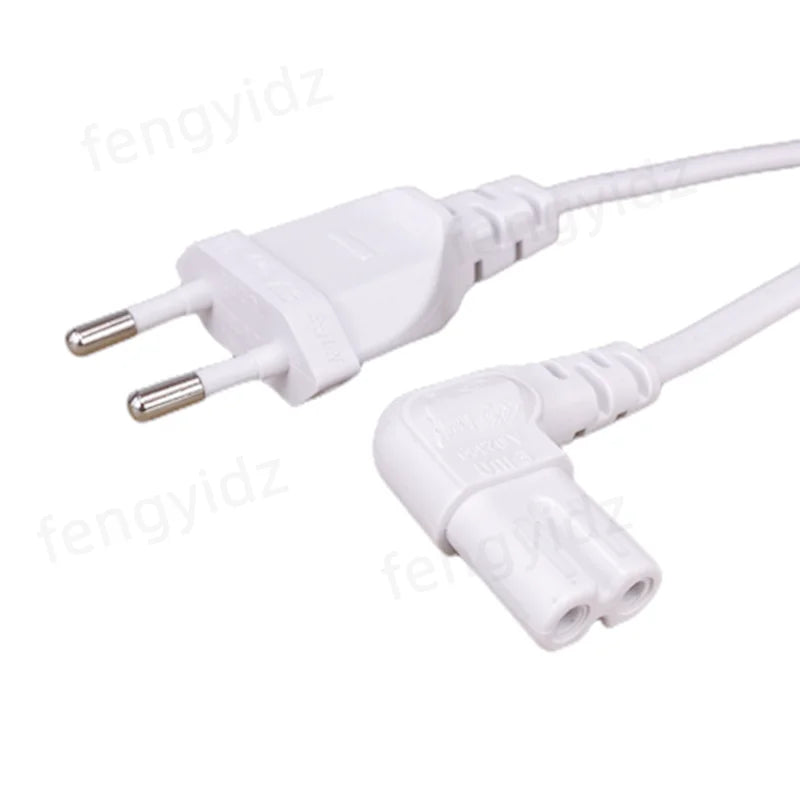 White EU Euporean 2 Prong Plug to IEC320 C7 Figure 8 Angle Adapter Power Extension Cable Cord for Samsung Philips Sony LED TV