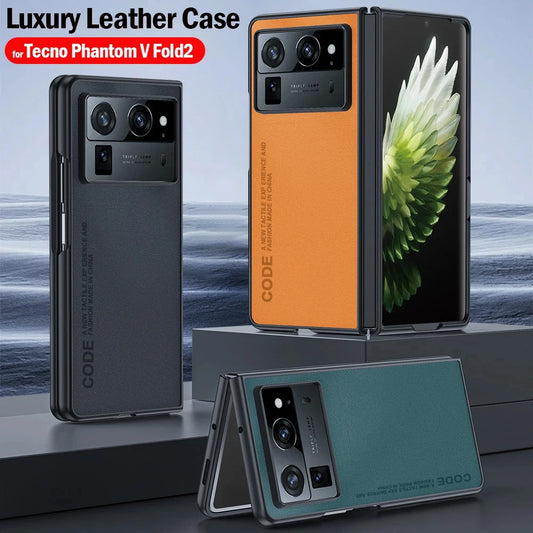 Shockproof Funda For Tecno Phantom V Fold 2 Case Carbon Fiber Texture PU-Leather Phone Cover for Phantom V Fold2 5G Capa
