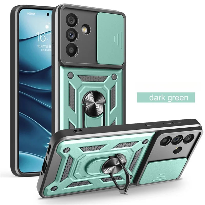 Armor Case For Samsung Galaxy S24 FE S22 S23 Plus S21 S25 Ultra S20 A54 A16 5G A56 A55 A35 A15 A05 A06 Slide Lens Protect Cover