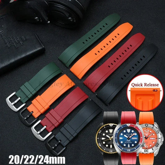 Quality Rubber Watch Strap 20mm 22mm 24mm for Seiko 5 Green Water Ghost Abalone Men Sport Silicone Wristband Quick Release Band