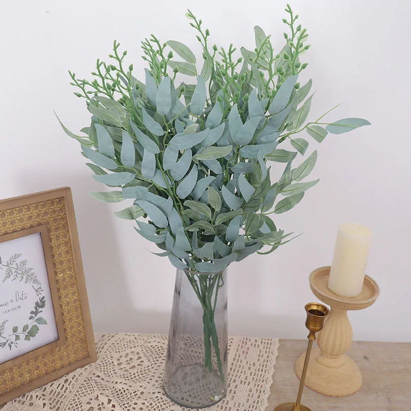 50cm Artificial Plants Leaf Green Long Branch Fake Eucalyptus Flower Arrangement Accessories Wedding Home Decoration Fake Floral