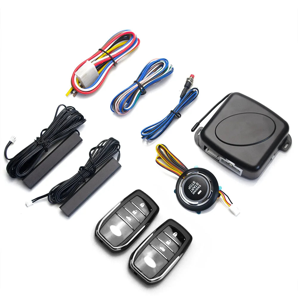 Car Alarm Remote Control PKE Car Keyless Entry Engine Start Alarm System Push Button Remote Starter Stop for 12V Cars Autostart