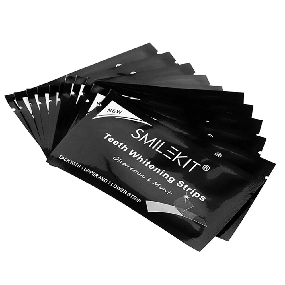 28/14Pcs New PAP+ Charcoal Gel Teeth Whitening Strips Activated Bamboo Dental Veneers Tooth Bleaching Stain Removal Oral Care