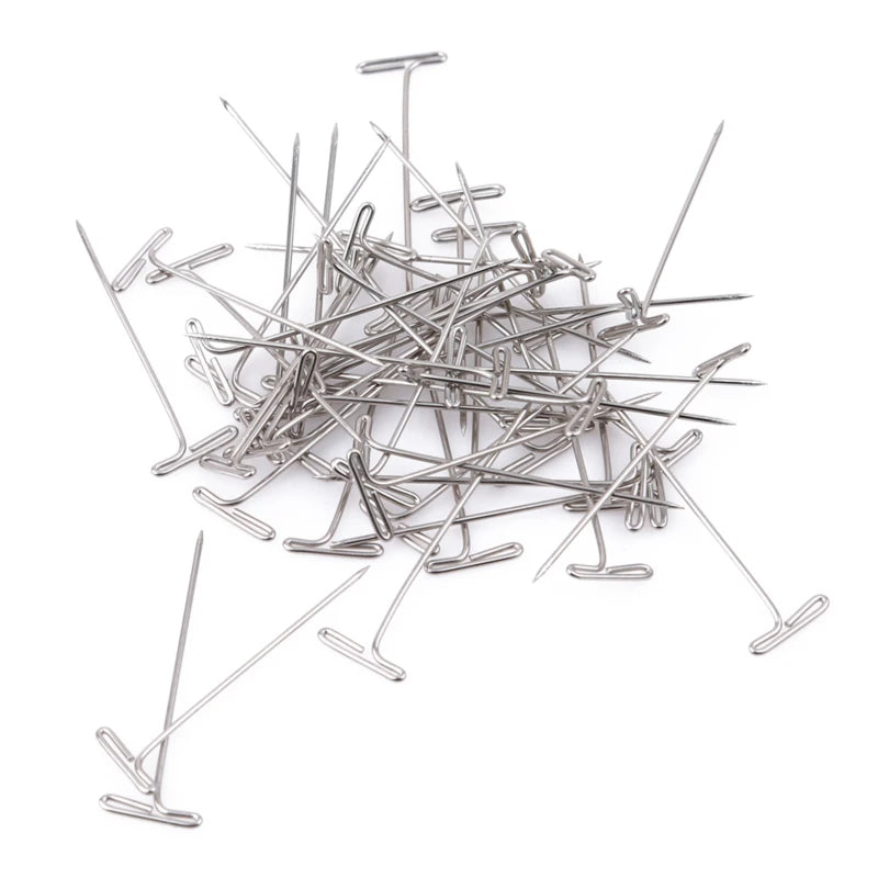 50/100Pcs 27/32/38/45/50MM T Pin Needles Wig Making T Pins for Blocking Knitting Assorted Sizes T-Pins Stainless Steel