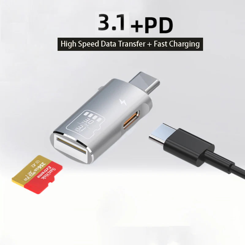 Type C 3.1 High Speed Micro SD TF Memory Card Reader for iPhone 15 Huawei Mobile Phone PD Charging Dongle Charger Cable Adapter
