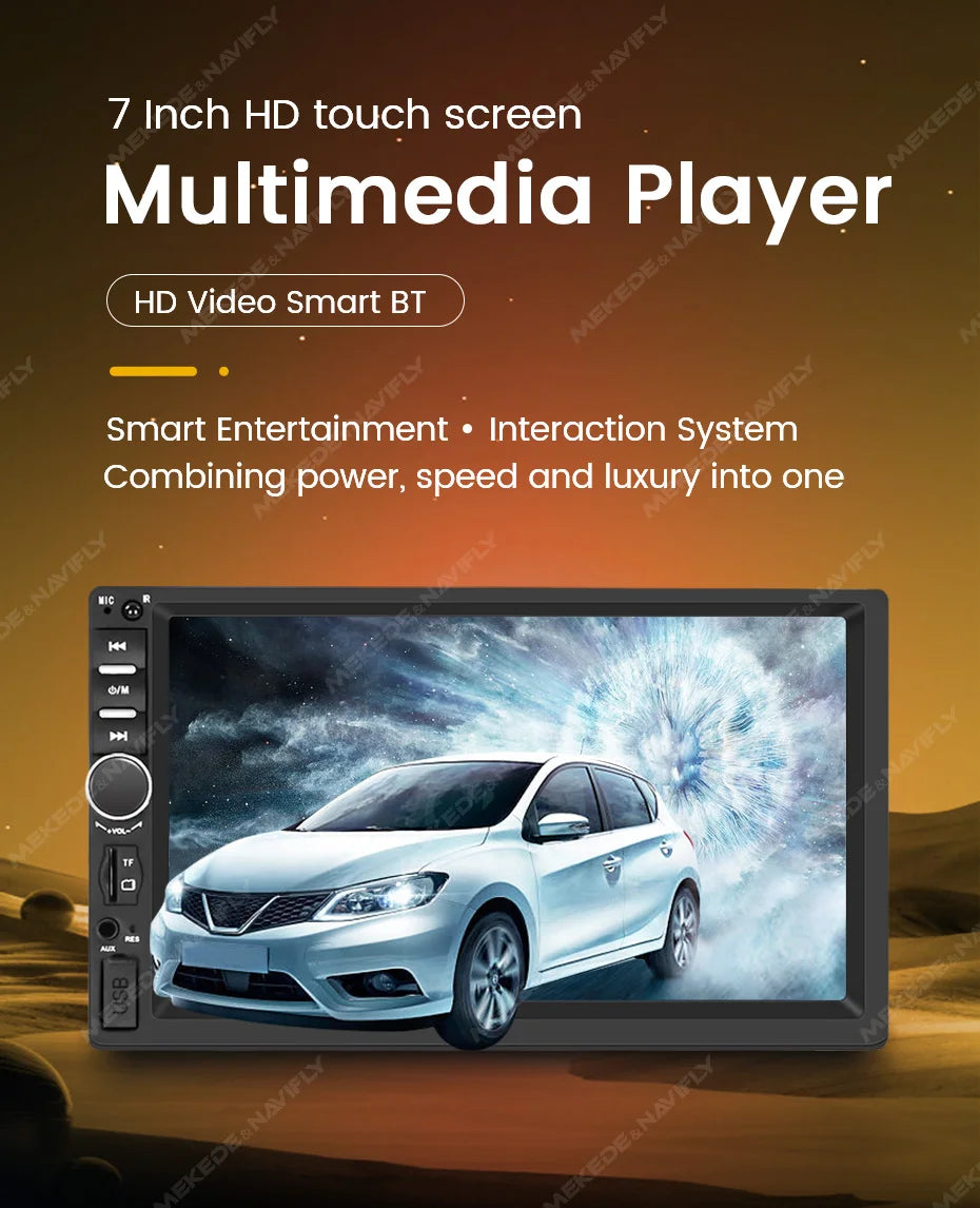 MEKEDE 7" 1Din for Universal Car Radio MP5 Touch Screen DVD Video Multimedia Player Support Mirror Lin-k BT SWC FM Camera Stereo