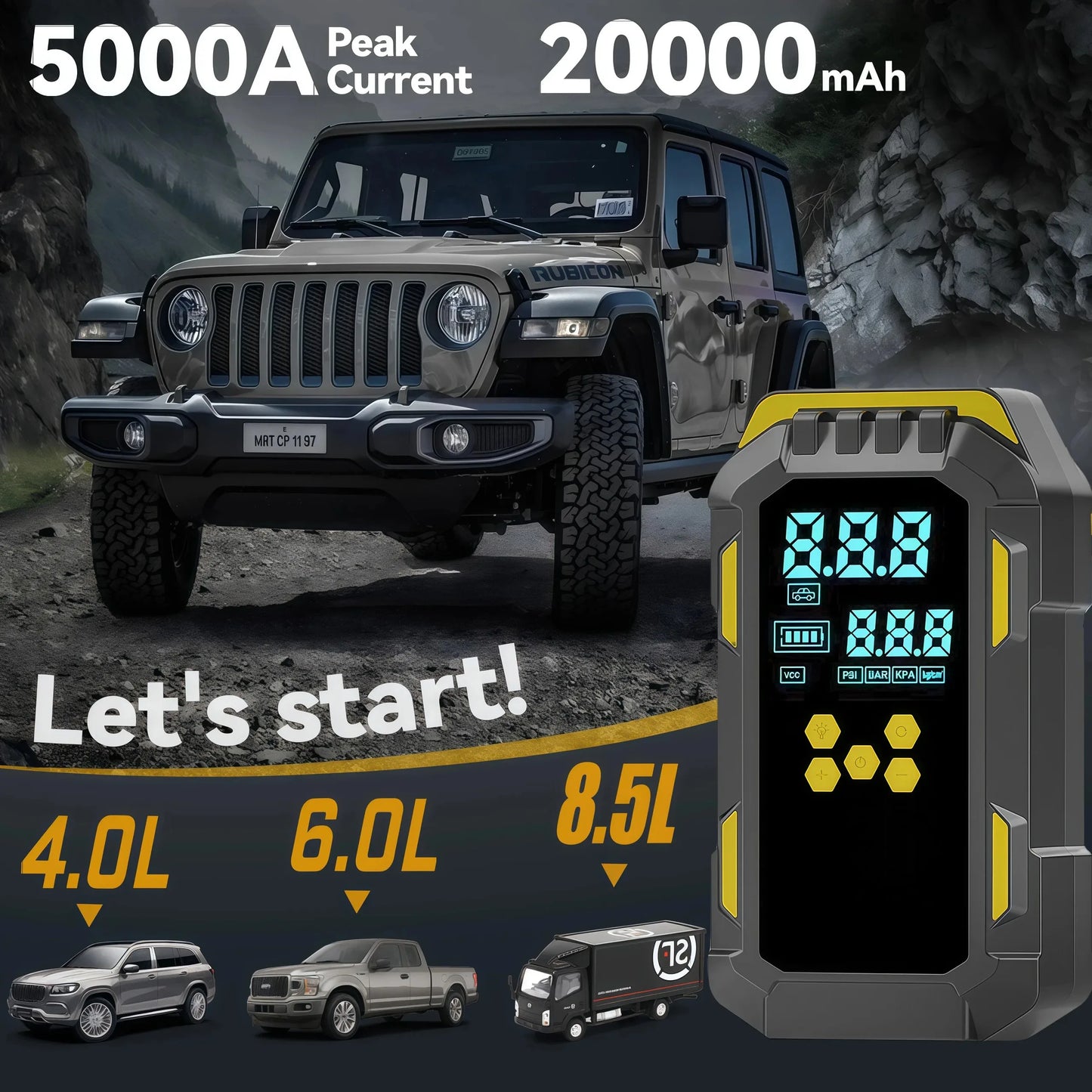 Heavy-Duty Car Jump Starter with 150PSI Air Compressor - Overload-Protected Emergency Power Bank, Suitable for Cars, SUVs
