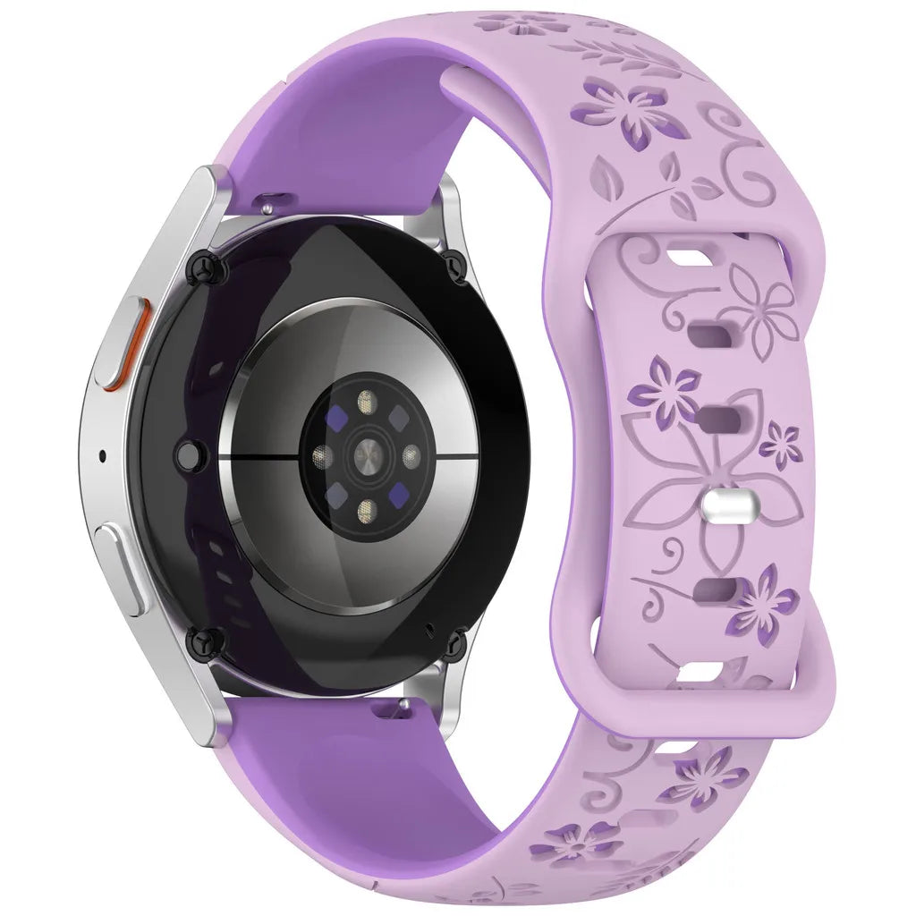 Two-color Flower Design Floral Engraved Silicone Strap 18/20/22mm, For Amazfit GTR, Huawei,Garmin Samsung Galaxy Watch 7 6 5 4