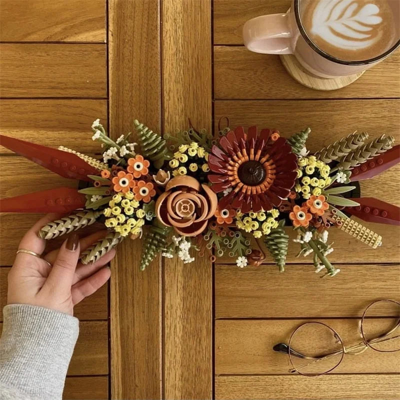 812PCS Succulent DIY Toy: Dry Flower Centerpiece Bouquet Building Block 10314 Model Kit Home Decor Bricks for Christmas Gift