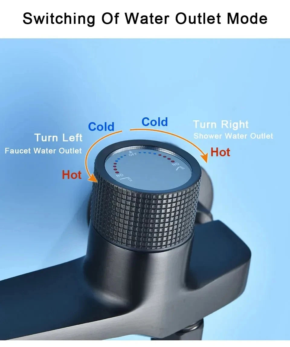 Gray Waterfall Bathtub Faucet With Hand Shower Brass Chrome Wall Mounted Bathroom Shower Mixer Tap Full Shower system Set