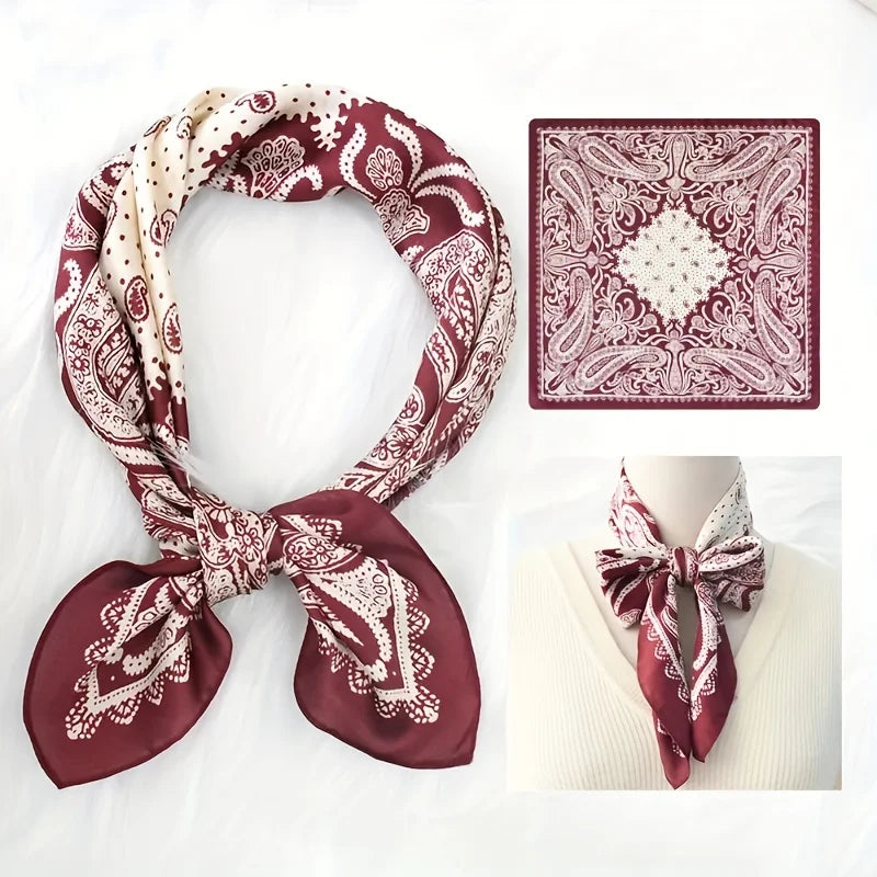 2025 New Paisley Print Small Square Scarf Soft Satin Silk-like Thin Neck Scarf Mature Style Sunscreen Headscarf For Women
