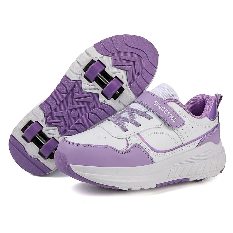 Student roller skates, detachable four-wheel roller skates, size 31-40 multifunctional sports shoes for boys and girls