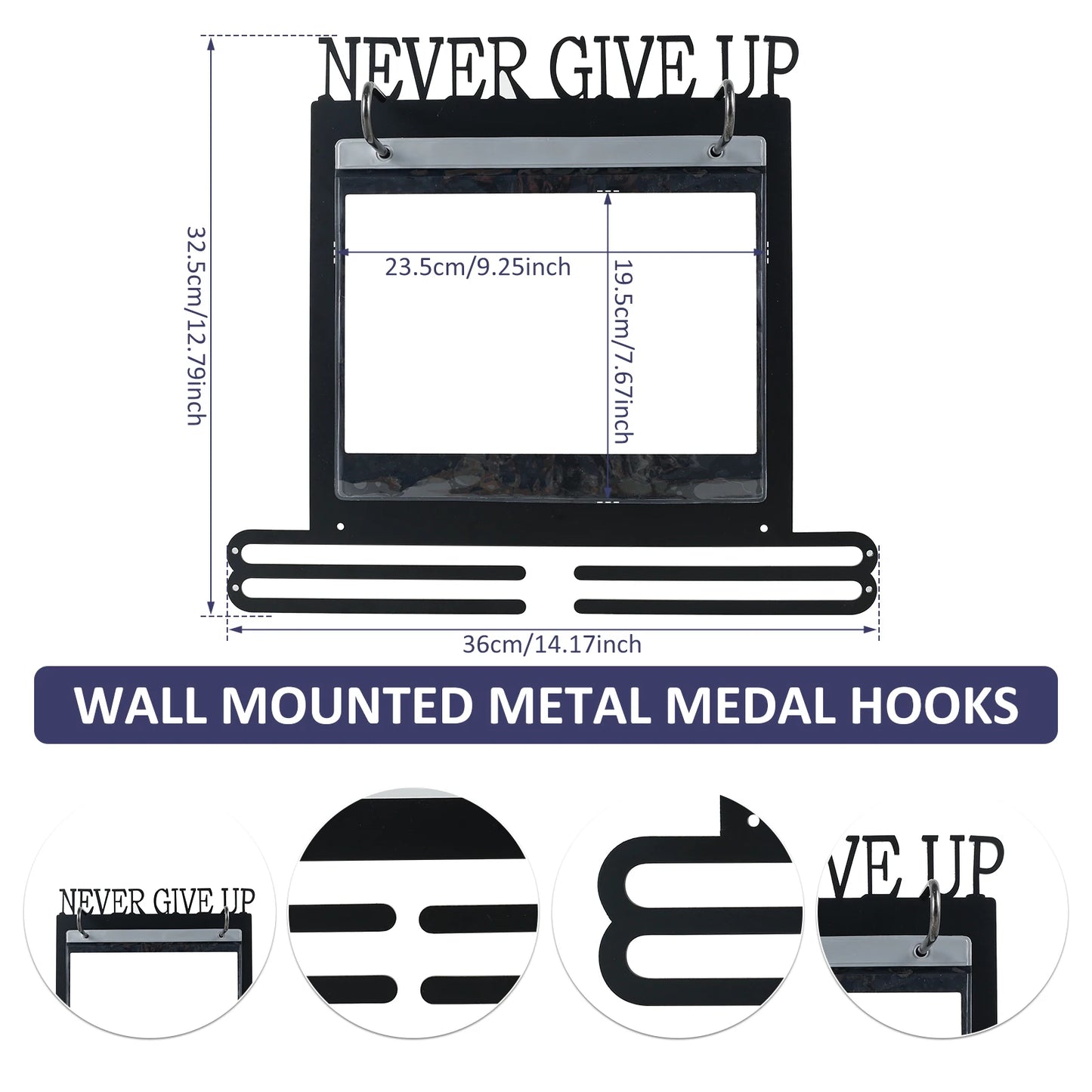 Medal Hanger Display Wall Mounted Medals Display Hanger with Number Bags and Hooks for Marathon Gymnastics Swim Race Decoration