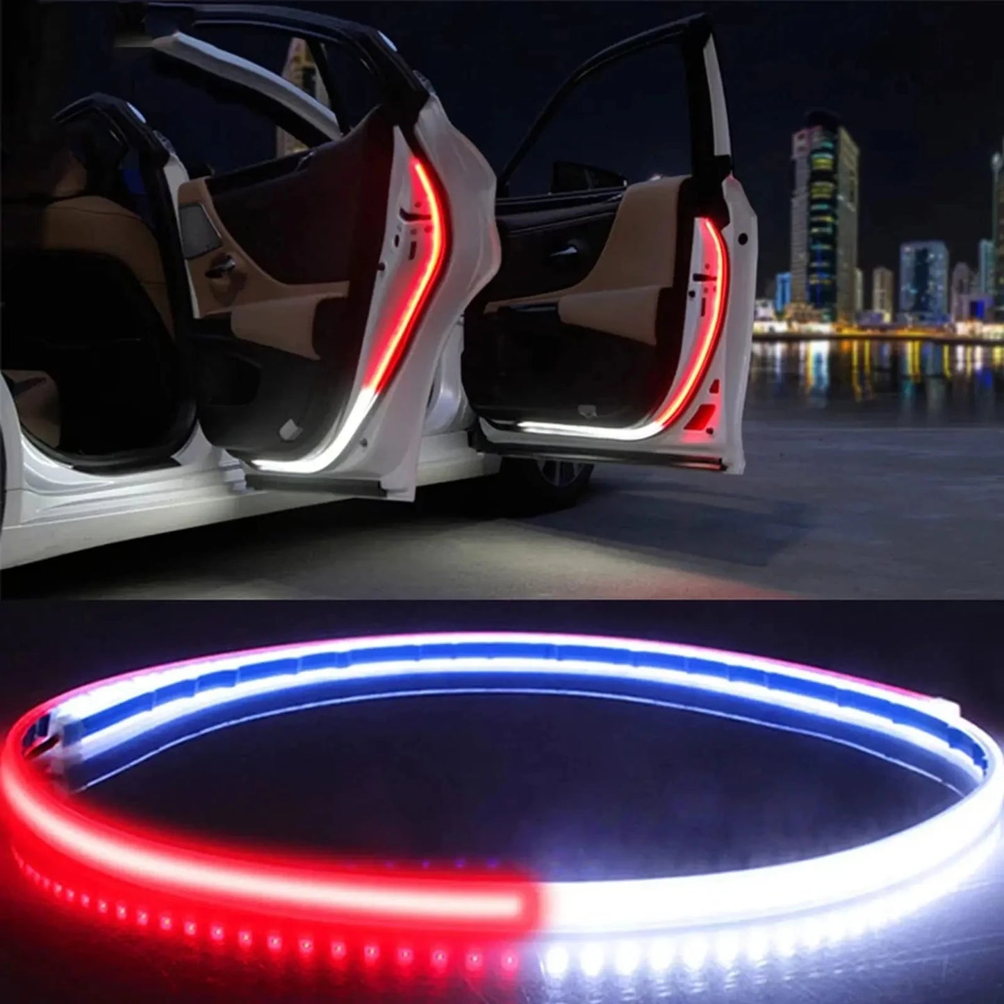 2pcs 48inch Car Door LED Warning Strip Light Flexible Dual Color White Red Sequential Strobe Lights for Anti Rear-end Collision