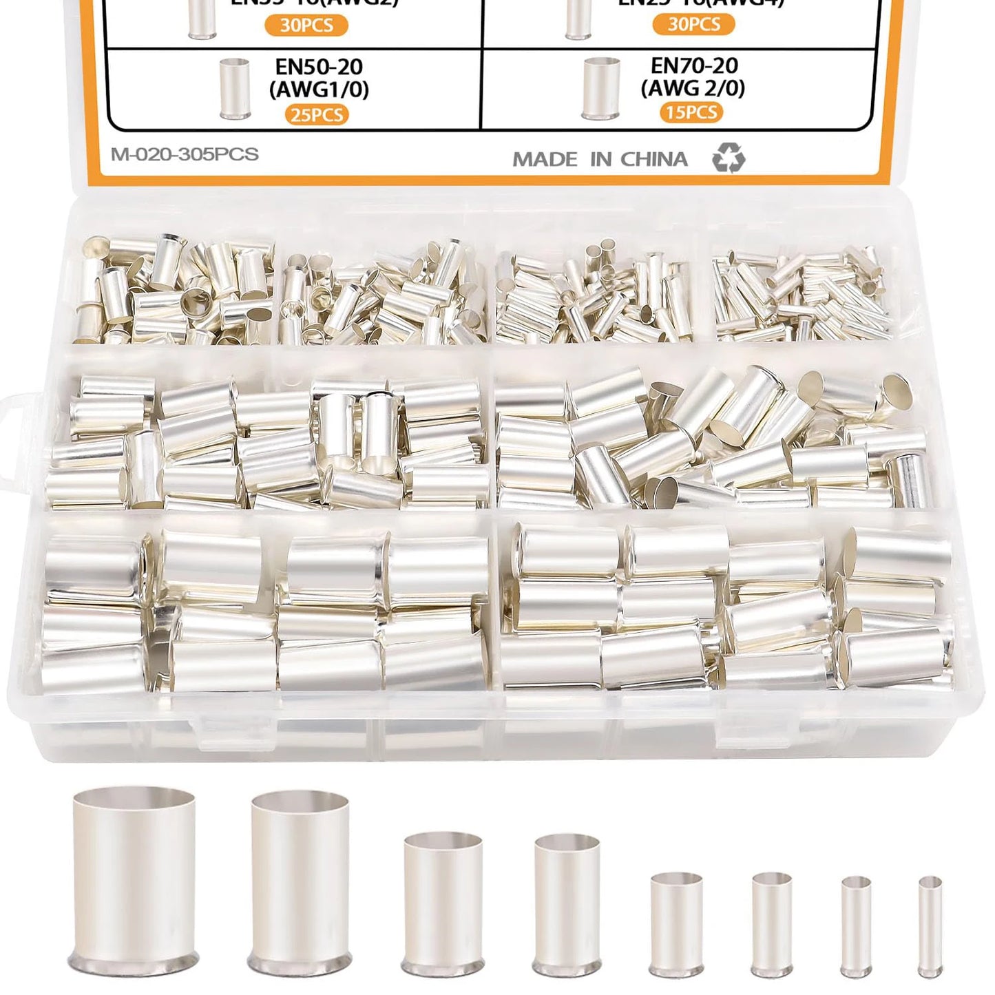 166/305 Pcs Wire Ferrules Kits Silver Plated Copper Crimp Terminal Connector 8 Sizes Sleeves Insulated Cord Pin End Terminal