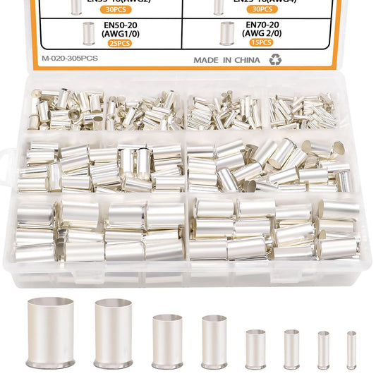 166/305 Pcs Wire Ferrules Kits Silver Plated Copper Crimp Terminal Connector 8 Sizes Sleeves Insulated Cord Pin End Terminal