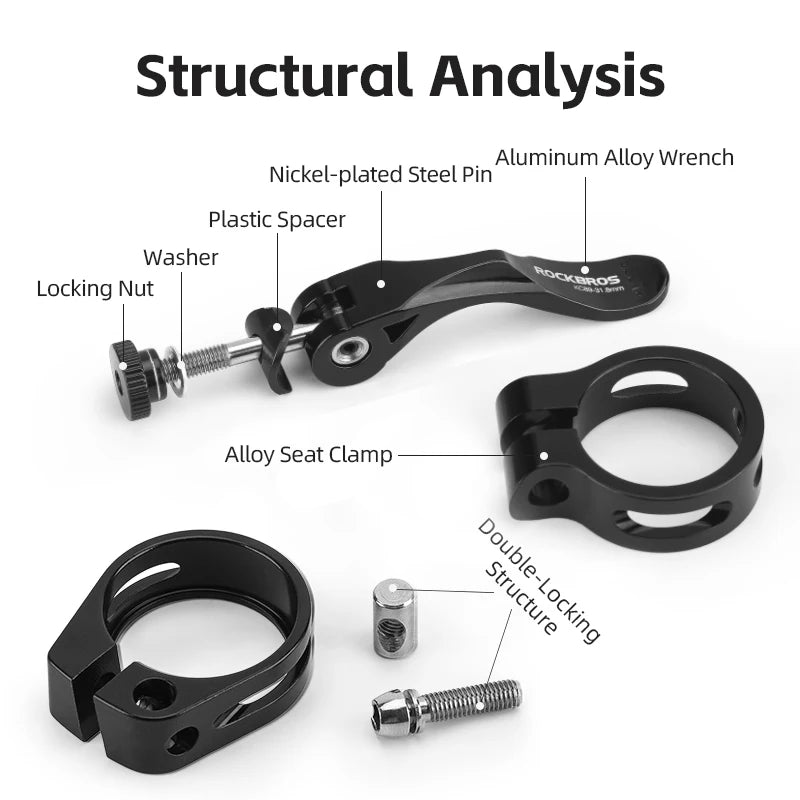 ROCKBROS Bicycle Seat Post Clamp Aluminum Alloy Installation Quick Release Cycling Seat Clamp Convenient Bike Parts Seatpost