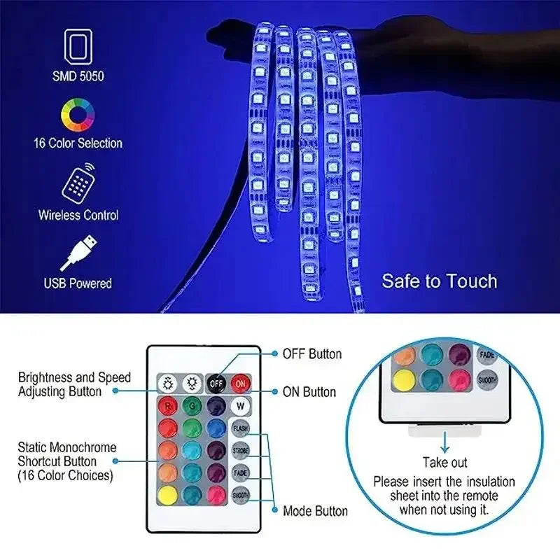 Smart LED Strip Lights USB RGB 5050 APP Control Music Sync Color Changing Dimmable Lighting Living Room Party Bedroom Decor