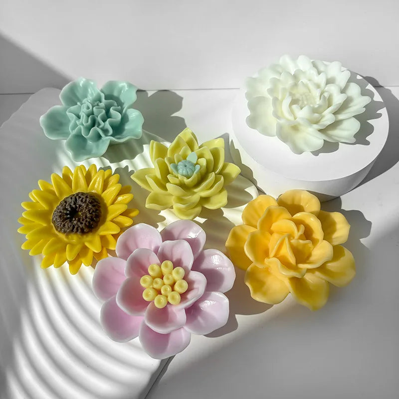 Silicone 3D Candle Molds DIY Handmade Peony Lotus Lotus Hibiscus Rose Flower  Soap Making Tools Para Velas форма для свечей