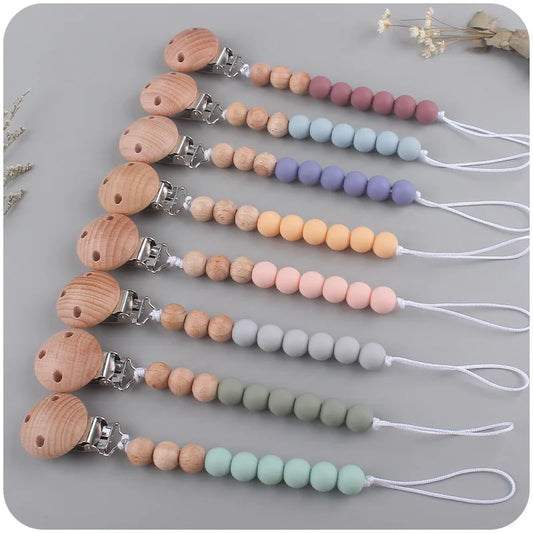 Baby Anti-drop Chain Pacifier Clips Silicone Beads Infant Nipple Appease Soother Chain Clips Dummy Holder Nipple Clip